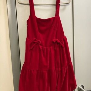 Red Velvet Dress with Bow Accents